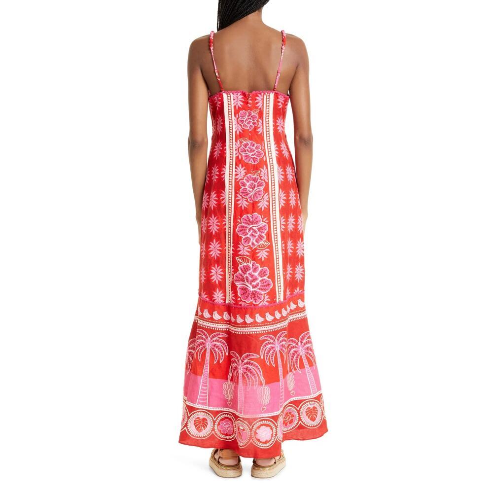 Farm Rio Summer SunriseEmbroidered Linen Maxi Dress NWT- Size L - Picture 4 of 15